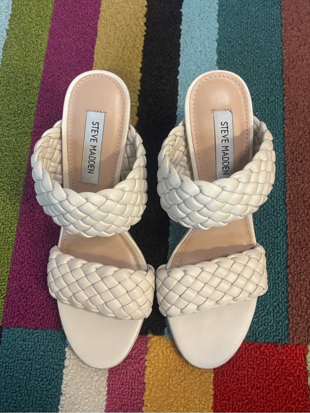 Steve Madden Women’s Ivory Block Heel Braided Sandals